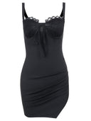 Split Spy Girl Strap Dress V Neck Lace Trim Slim Fit Slit