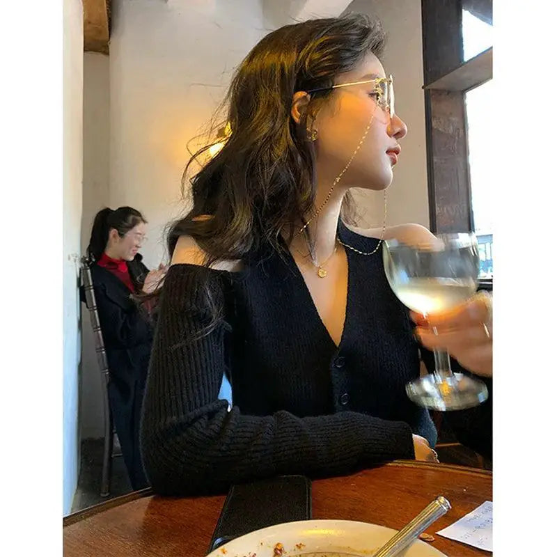 Knitted Halter Cardigan Off Shoulder Winter Wear For Women