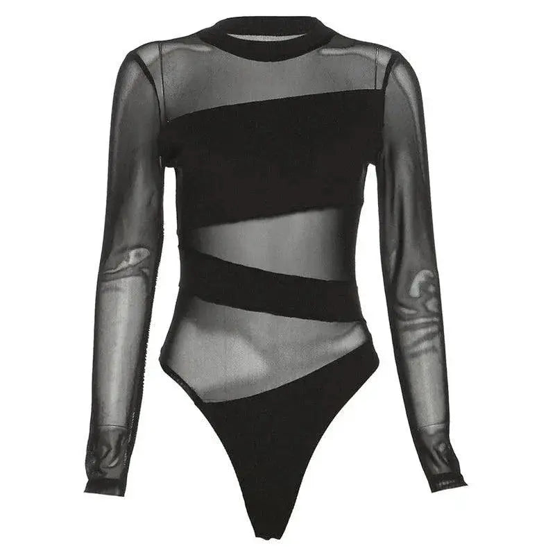 Autumn Street Style Mesh Bodysuit Effortless Glamour Fit