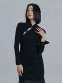 Modern Black Standing Collar Cheongsam Dress Elegant Spring Fashion