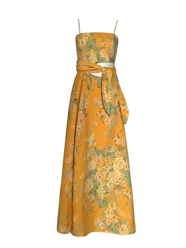 Retro Yellow Floral Summer Beach Skirt Vintage Style Chic