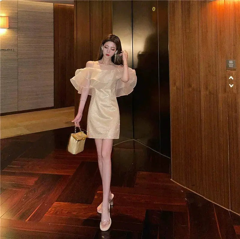 Elegant Shiny Tube Top Dress For Sophisticated Evening Wear