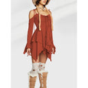 Ruched Asymmetrical Slim Fit Backless Sling Dress Style