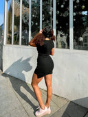 Pleated Black Sheath Dress Elegant High Waist V Neck