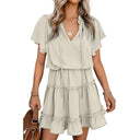 Dilamon Waist-Tight Sexy V-neck Short Sleeve Dress For Women