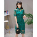 Green Lace Cheongsam Dress Retro Style Evening Wear