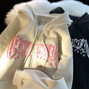 Autumn Puff Print Hooded Cardigan Sweater For Teens