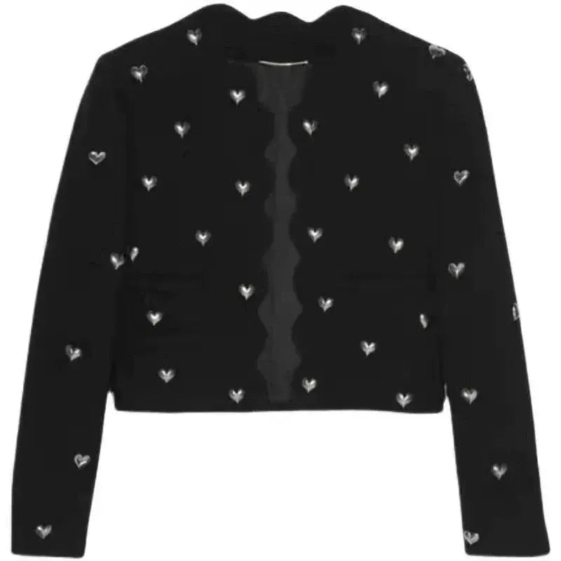 Heart Rhinestone Short Blazer Celebrity Chic Glamour Look