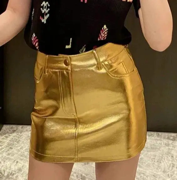 Elegant PU Leather High Waist Sheath Midi Skirt Modern Chic
