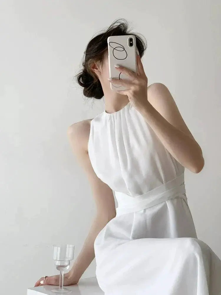 Halterneck Chiffon Dress For Women Chic Commute Style