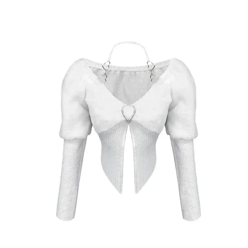Modern Korean Style V Neck Halter Sweater Crop Top