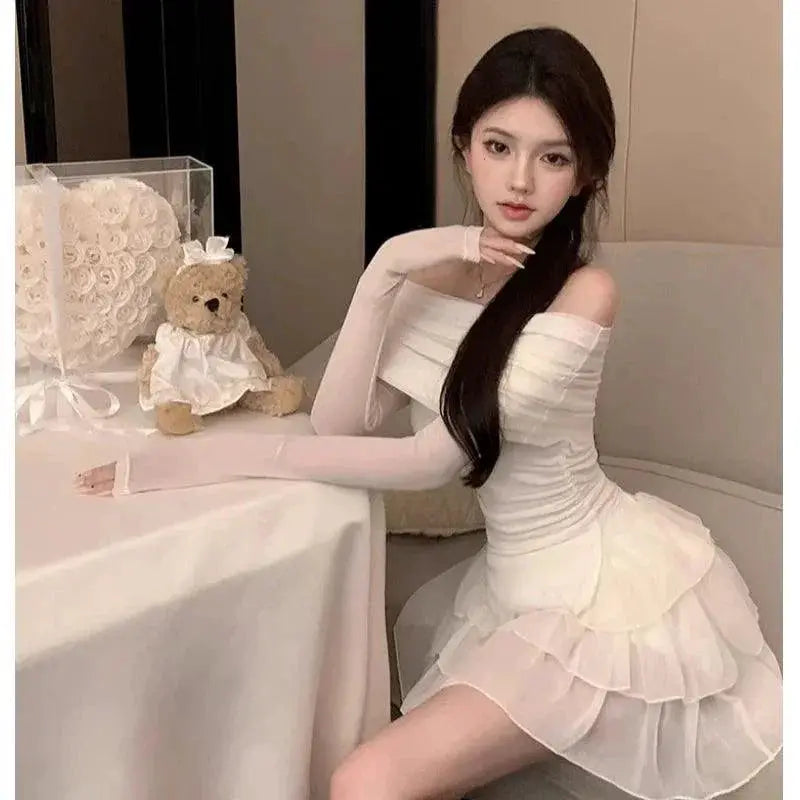 Elegant Milk Fabric Cake Two Piece Set Spring Party Outfit