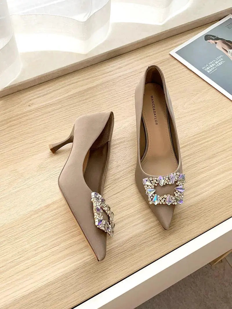 Black Flats With Rhinestone Square Buckle For Elegant Style