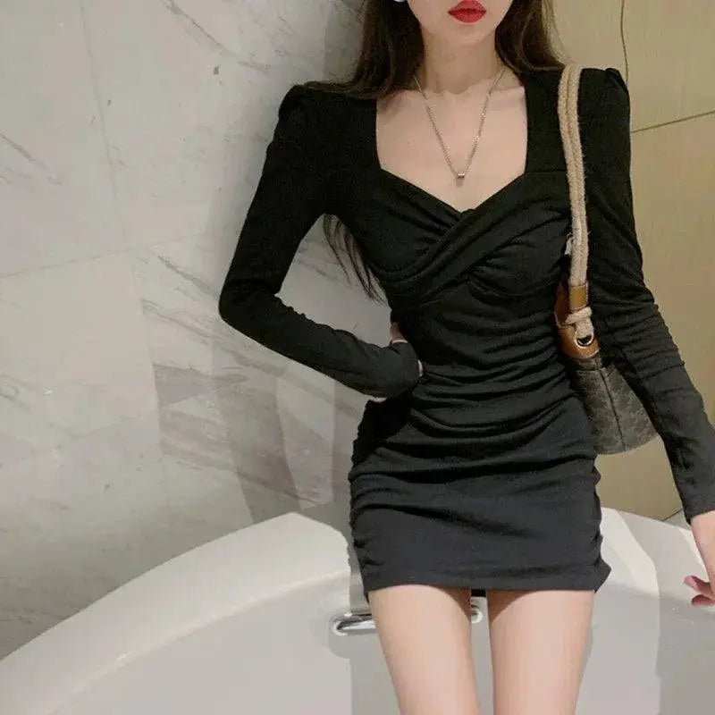 Sleek Gray V Neck Long Sleeve Short Skirt Spring Chic Look