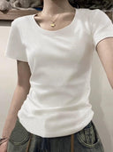 White Slimming Slim Fit Sexy Stylish Niche Style Short Sleeve Top