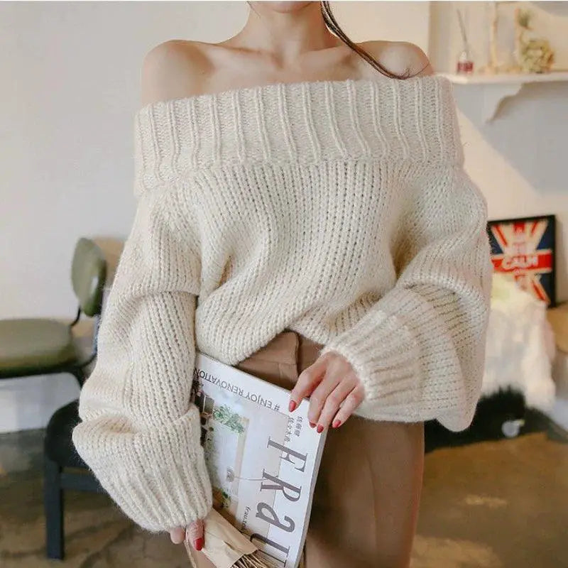 Stay Stylish Off Shoulder Solid Color Sweater Top For Women