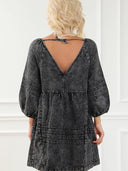 New V-Neck Denim Knee-Length Skirt Open Back Loose Pullover