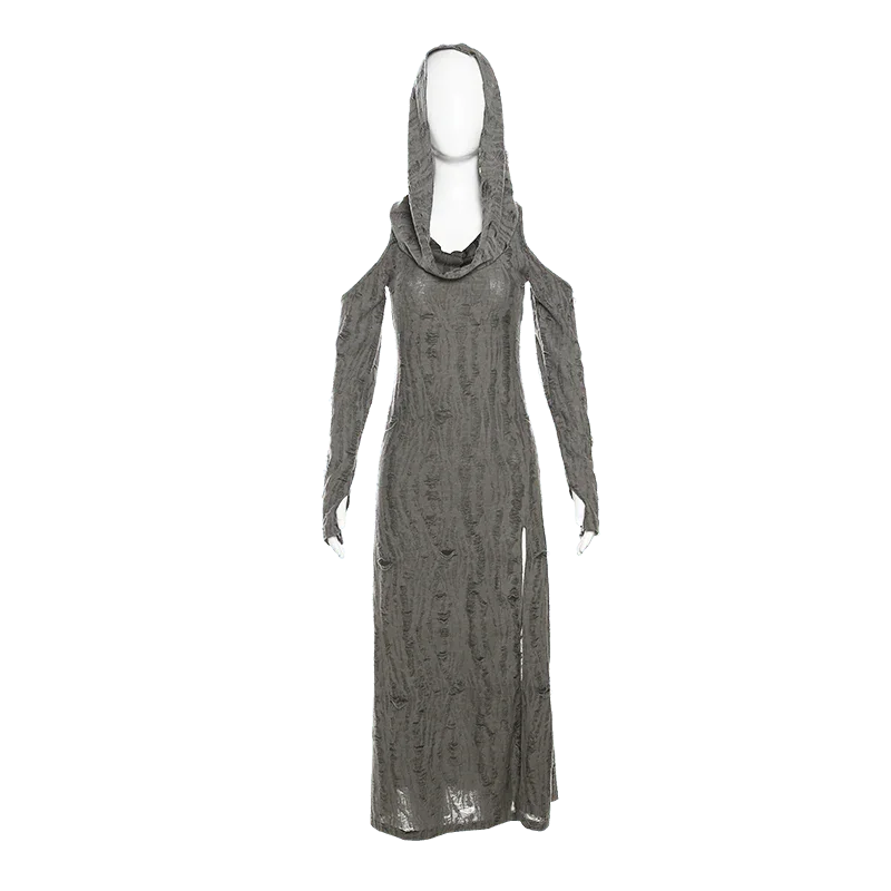 Dune Wind Distressed Hooded Dress Versatile Summer Fashion