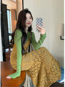 Korean Knitted Bandage Dress Chic Spaghetti Strap Outfit