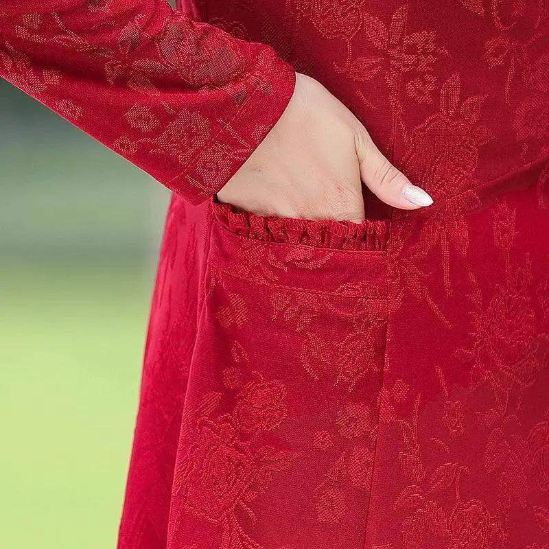 Middle Aged Jacquard Dress for Autumn Style and Comfort