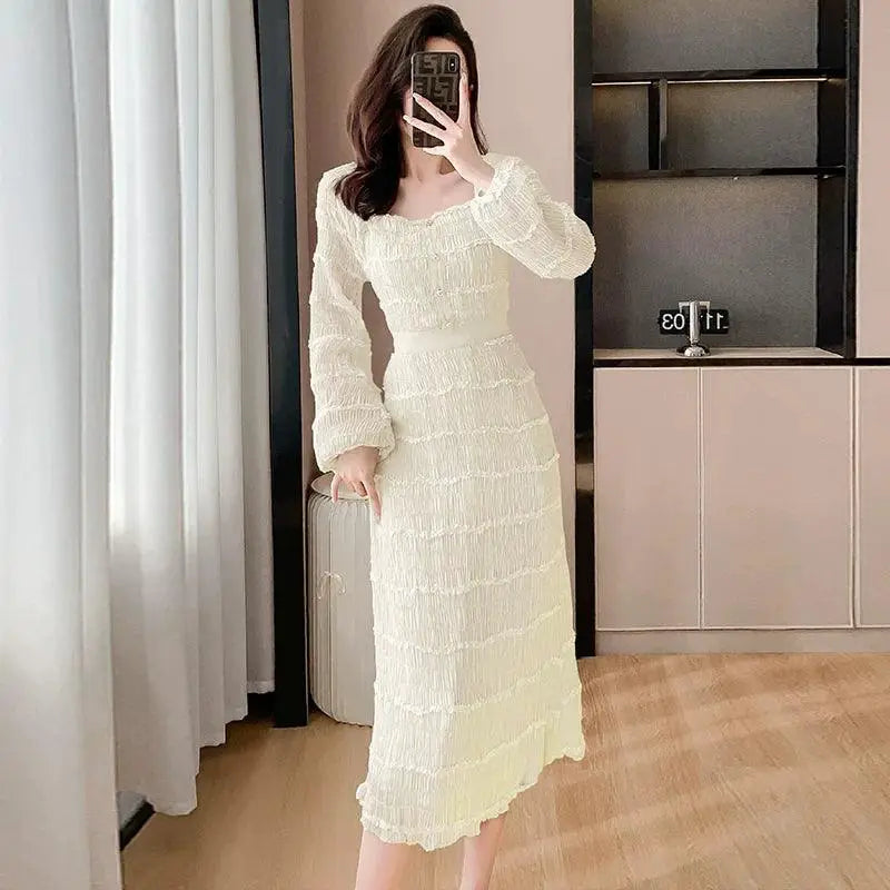 French Chiffon A Line Dress For Women Sophisticated Style