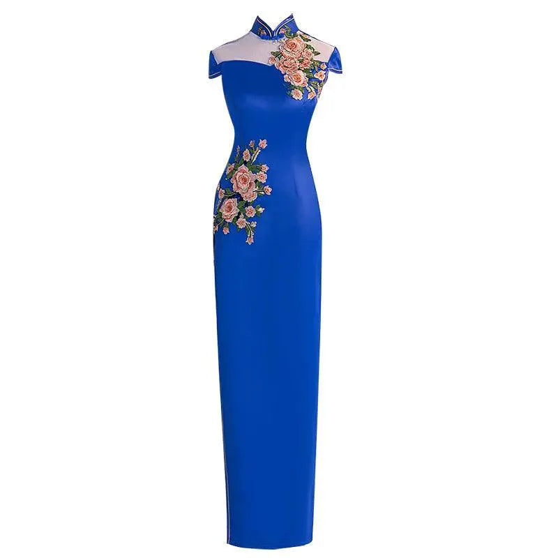 Blue Chinese Bride Evening Gown for Elegant Banquets Events