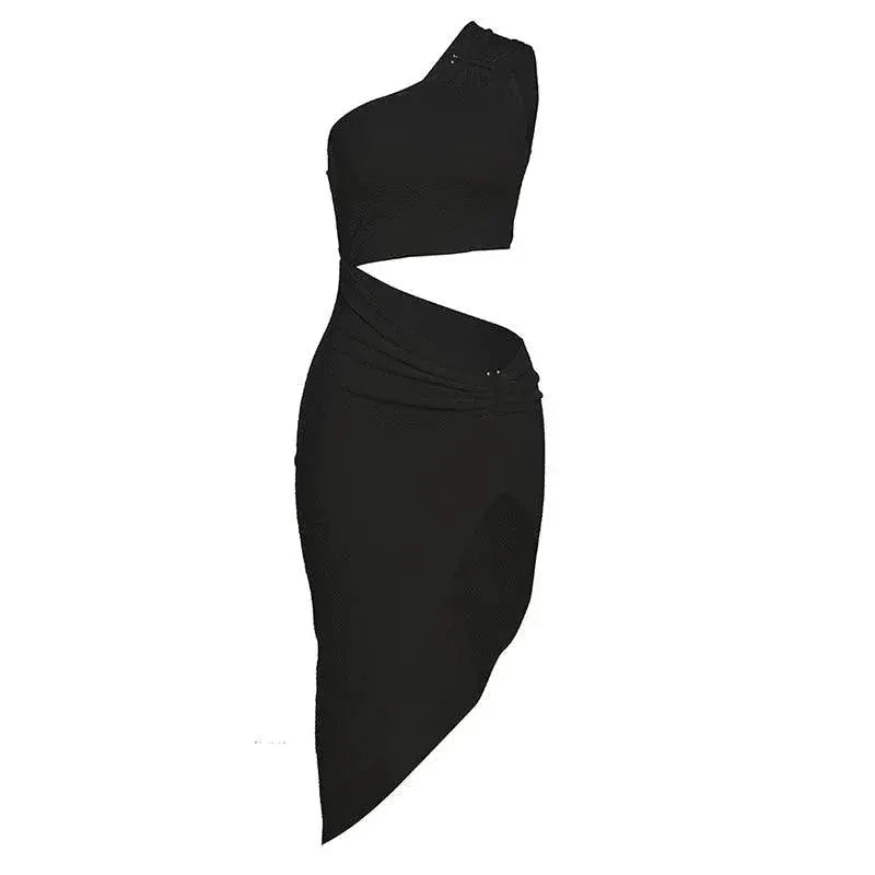 KLIOU Diagonal Collar Hollow Dress Street Style Chic Fashion