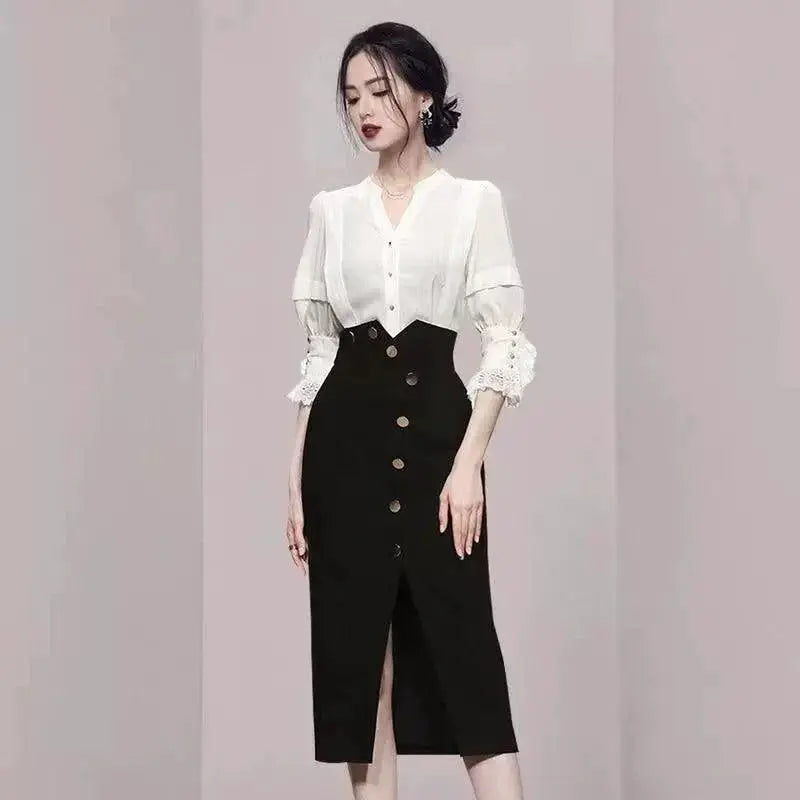 Autumn Elegance Nylon Dress Set Timeless Business Attire