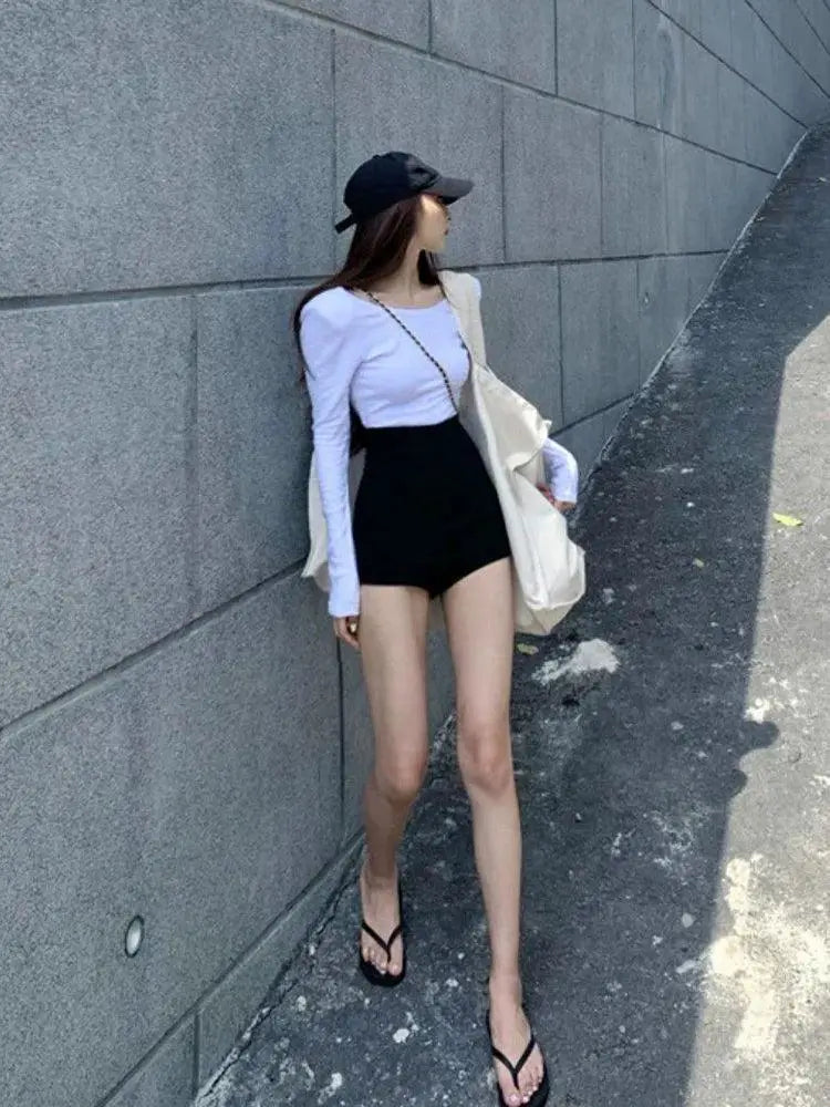 High Waist Black A Line Suit Shorts Chic And Comfortable