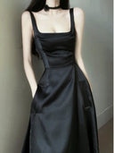 French Satin Sling Gown: Hepburn-Inspired Elegance Dress