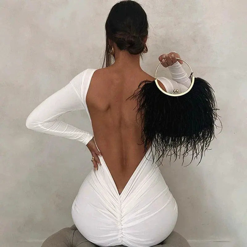 Gyaru Backless Pleated Slim Dress Autumn Fashion Forward