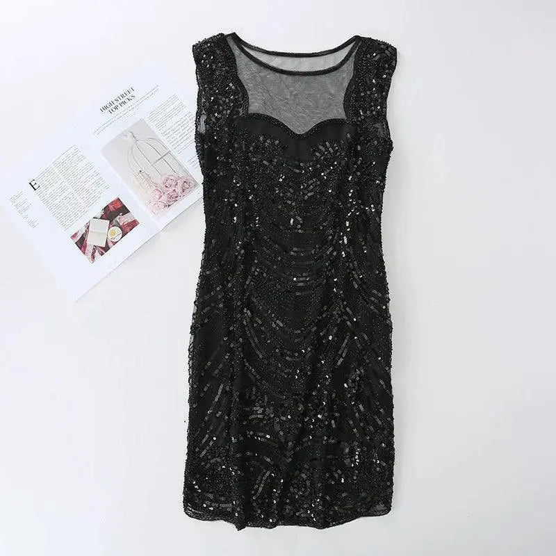 Elegant Sequins Mesh Dress Retro Style For Fashionistas