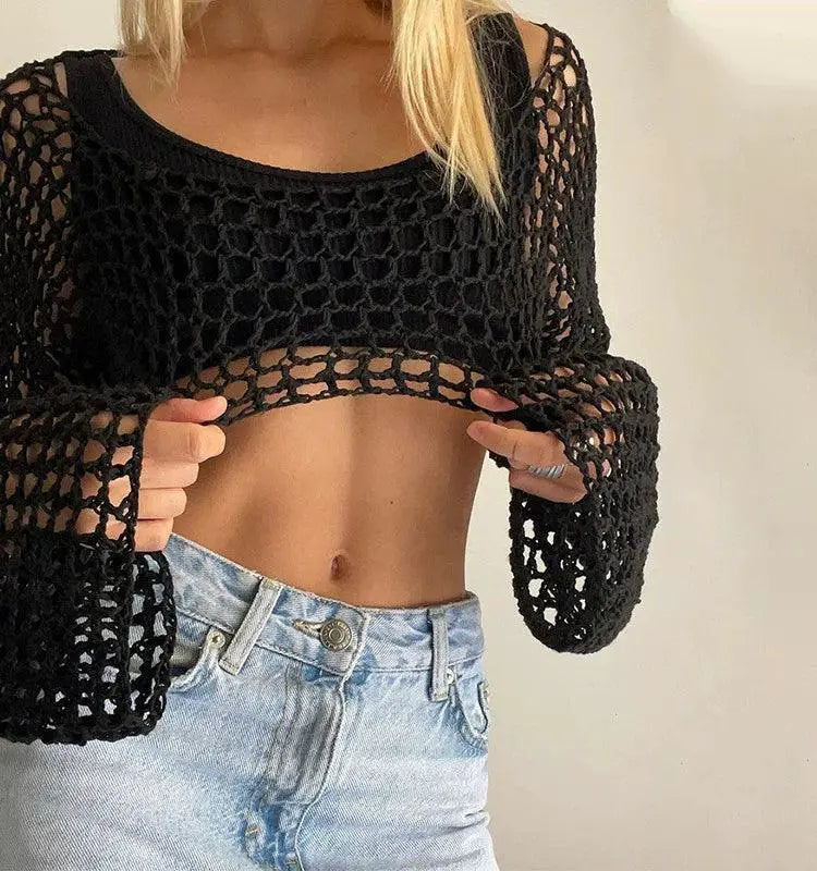 Sensual Mesh Eye Cut Out Top Urban Elegance For Women