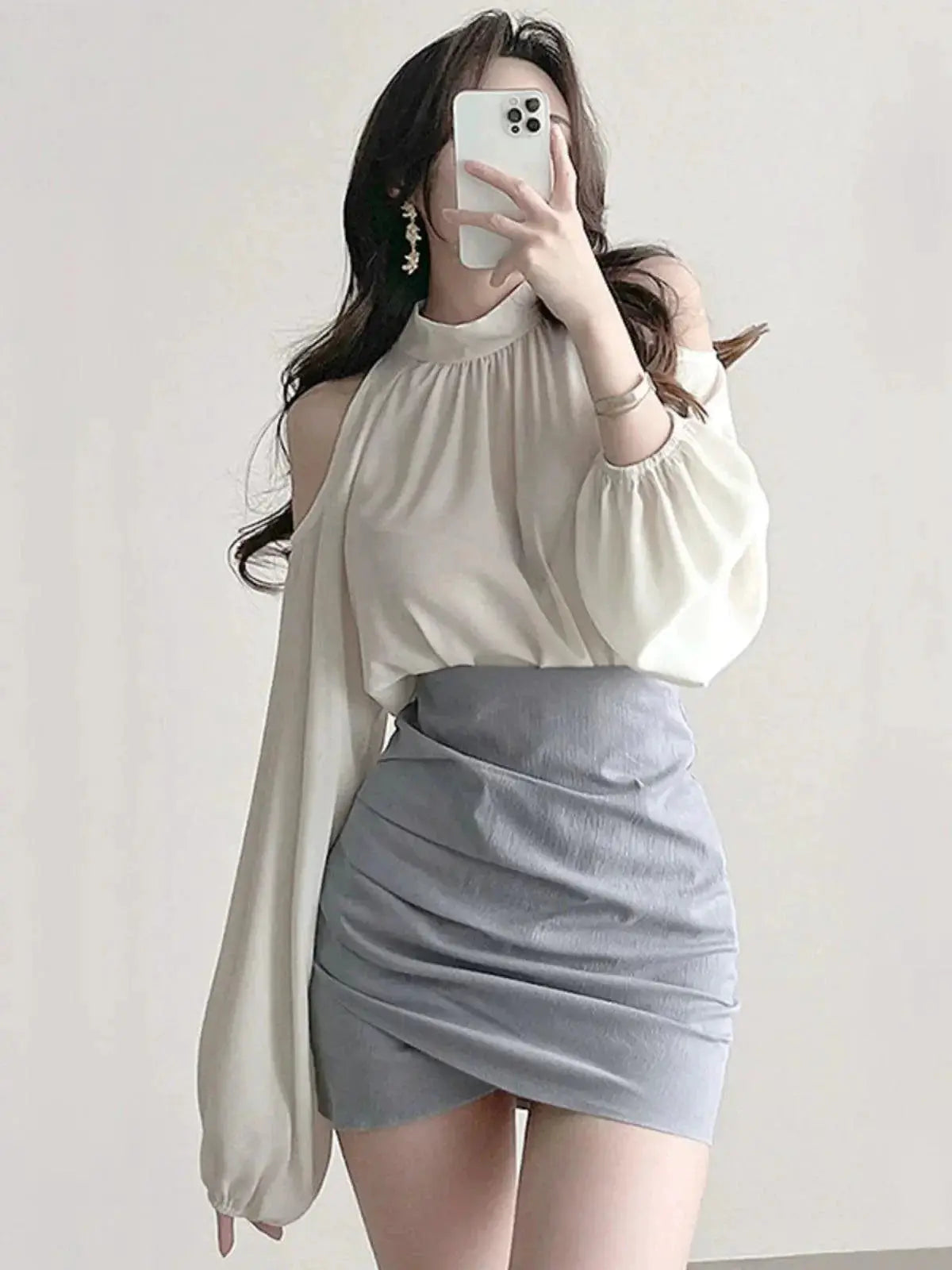 Off The Shoulder Lace Up Chiffon Shirt For Fall Style