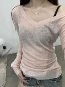 Chic V-Neck Sun Protection Top for Korean Fashion Style