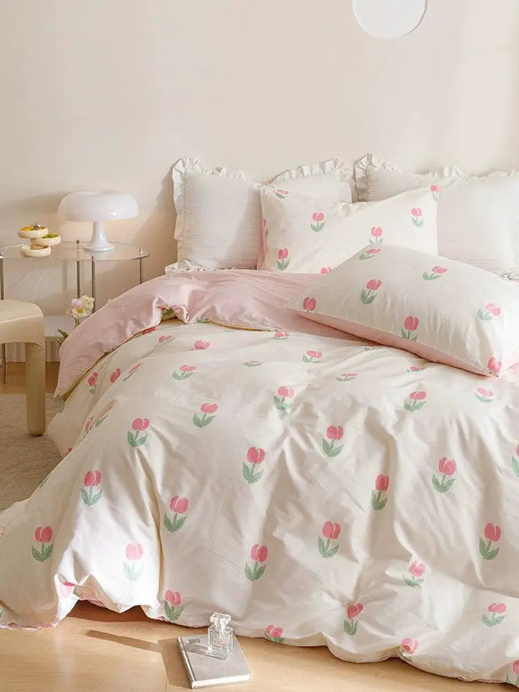 Young Adult Heart Little Flower Cotton Bed Sheets Set