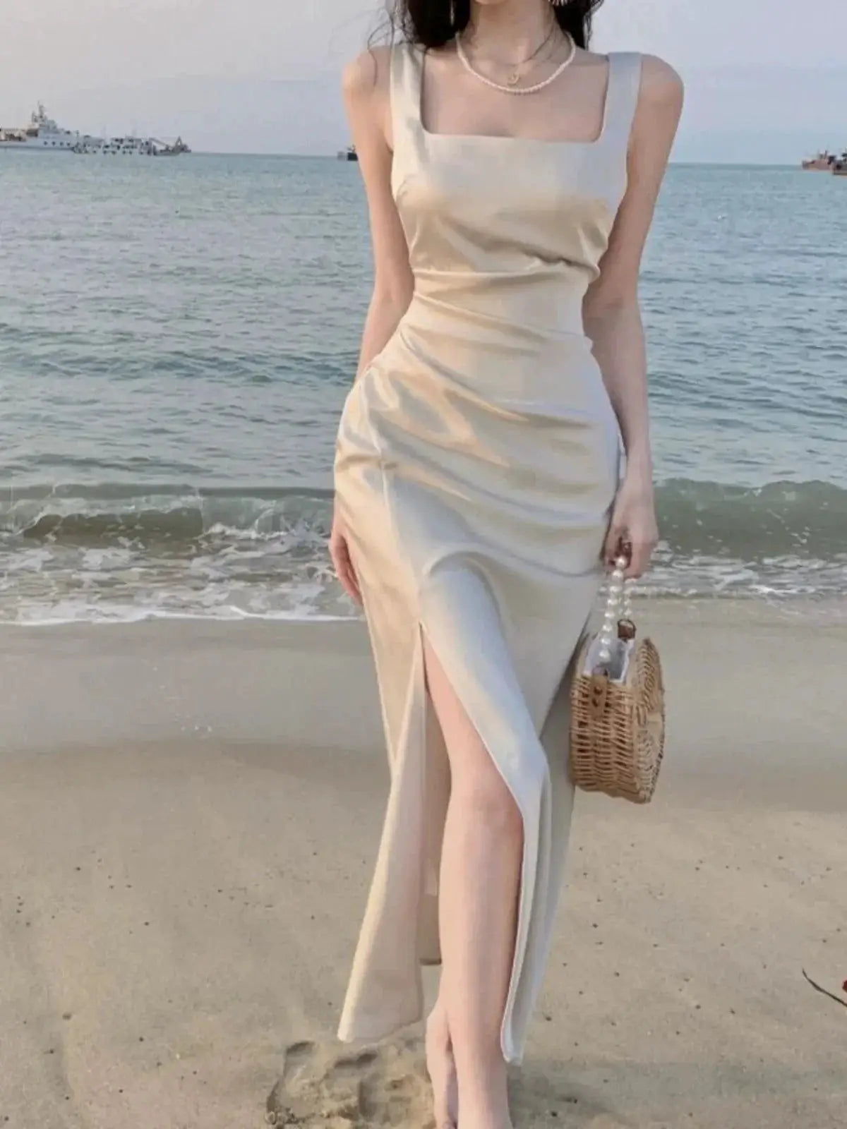 White Satin Sling Dress Chic Elegant Event Wear for Women