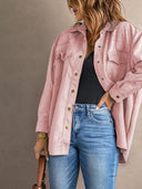 Pure Color Snap Button Loose Suede Shirt Coat Suede Chic