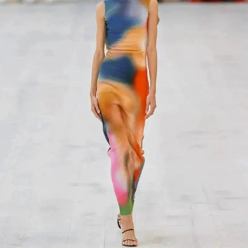 Elegant Tie Dye Floral Dress For Winter Fashion Styles