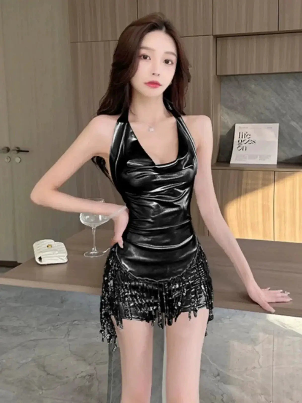 Disco Diva Halterneck Shiny Western Style Top For Party Wear
