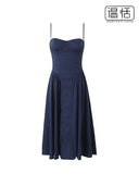 Ruched French Retro Square Collar Steel Ring Suspender Skirt