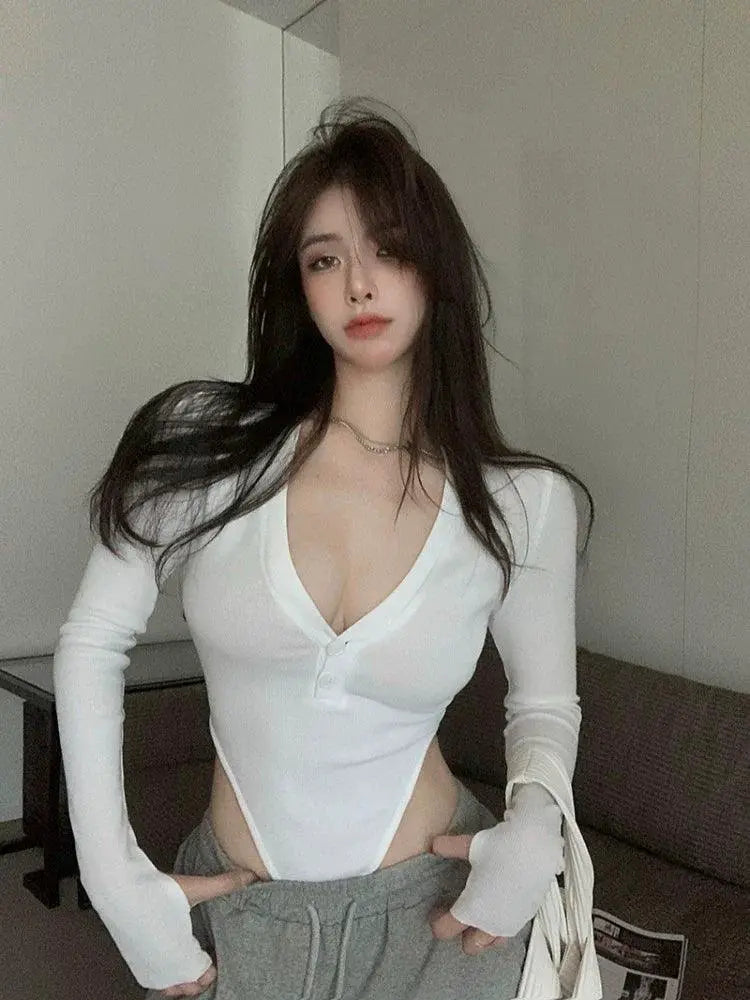 Spring V Neck Long Sleeve Tee Chic Korean Fashionista Pick