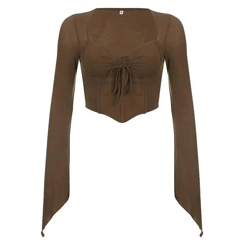 Vintage Fishbone Bell Sleeve Top Street Style Elegance