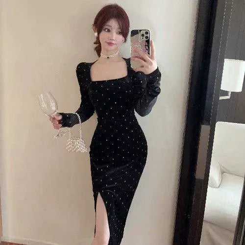 Bronzing Velvet Banquet Dress Luxurious Winter Evening Gown