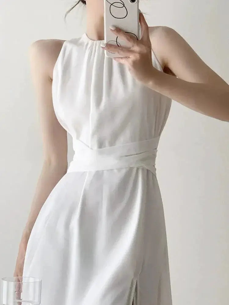 Halterneck Chiffon Dress For Women Chic Commute Style