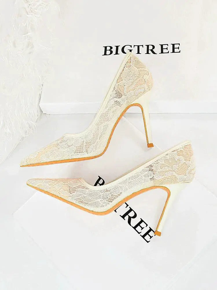 Elegant Lace Up High Heels Chic Hollow Mesh Design