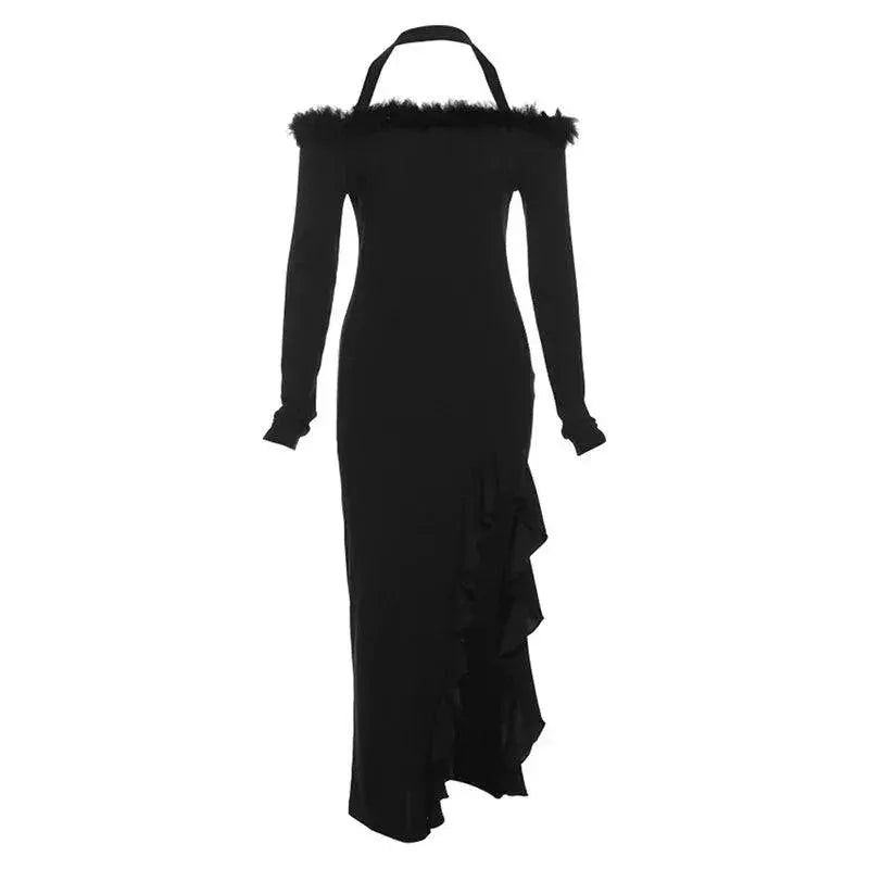 Stylish Stuffed Dress With Unique Collar Modern Elegance