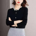 White Wool Knit Cardigan: Beaded Detailing for Autumn