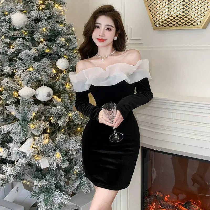 Luxurious Velvet Off Shoulder Dress Chic Elegance Style