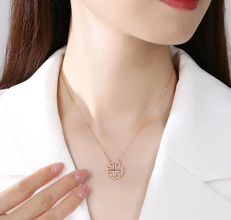 Valentine's Day Sterling Silver Clover Pendant Necklace - OurLum.com